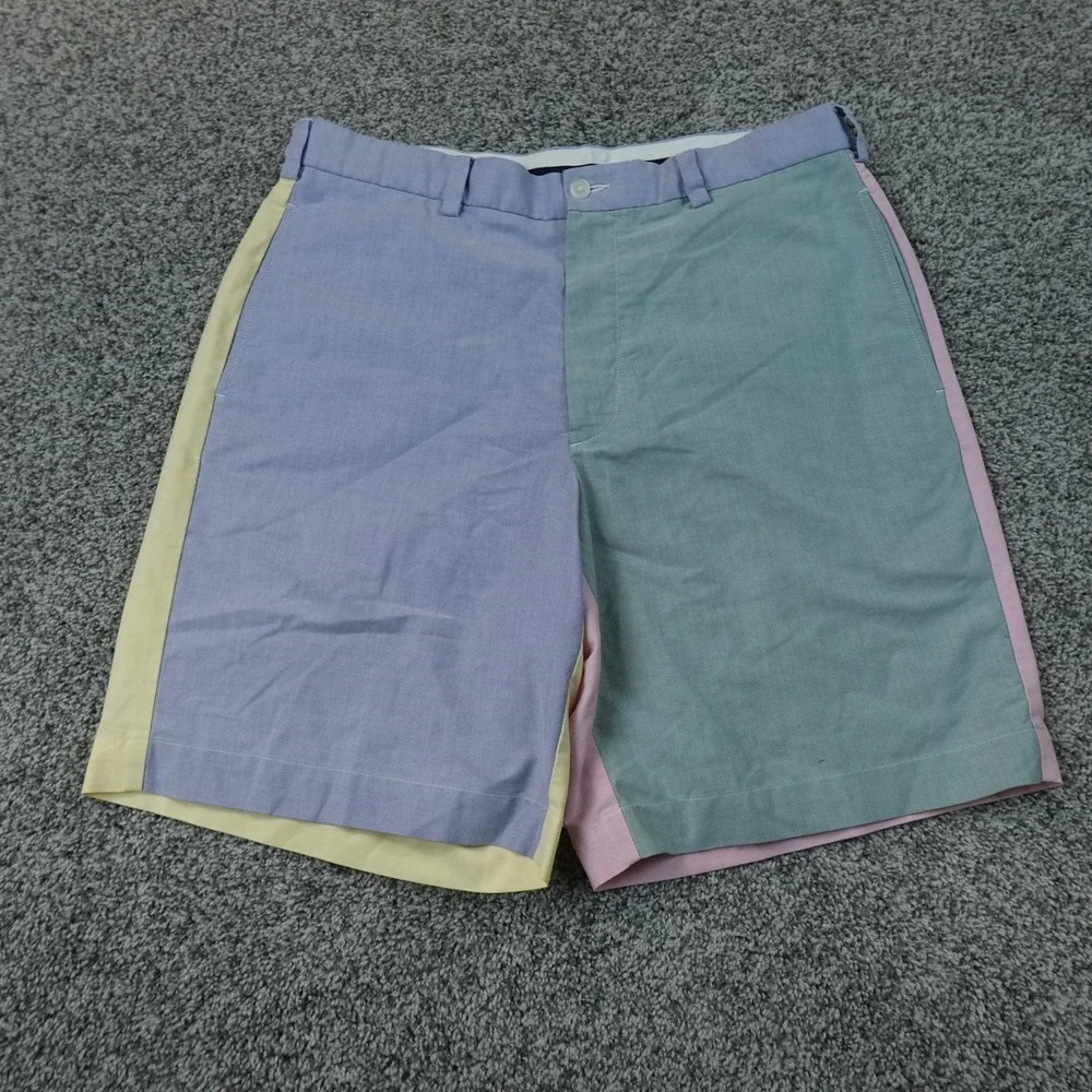 Brooks Brothers Shorts Mens 34 Multicolor Colorblock Flat Front Chino Golf Dad